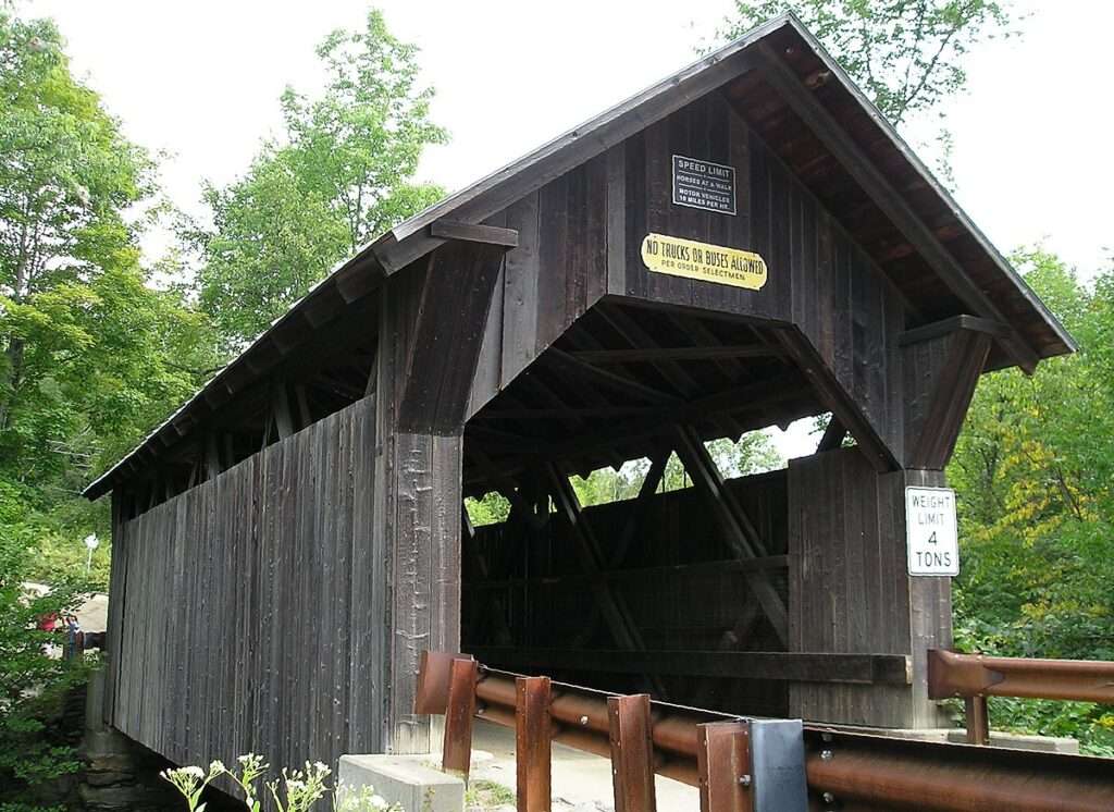 A front view of the old wooded Emily's Bridge