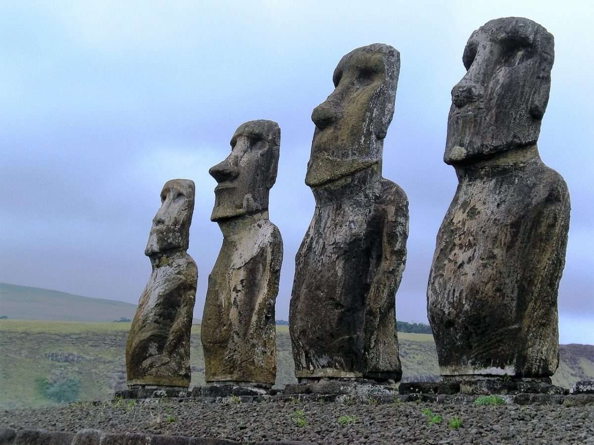 Moai stautes that line Easter Island