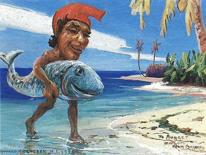 D. Howard Hitchcock depiction of a Menehune with Fish