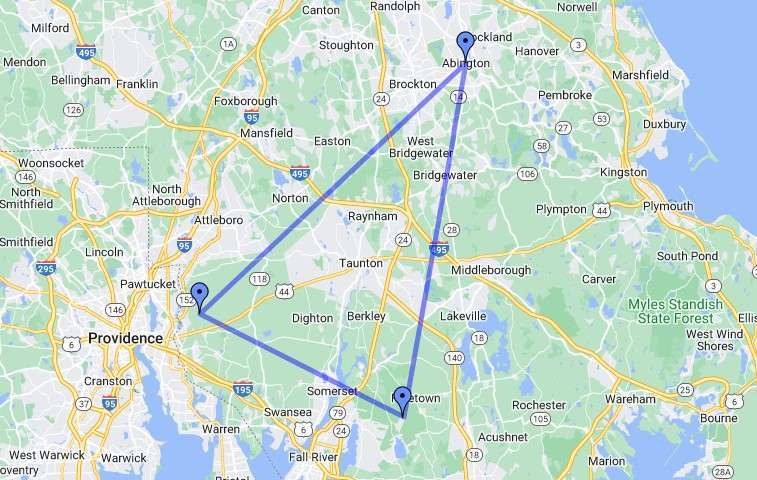 Bridgewater Triangle shown on map