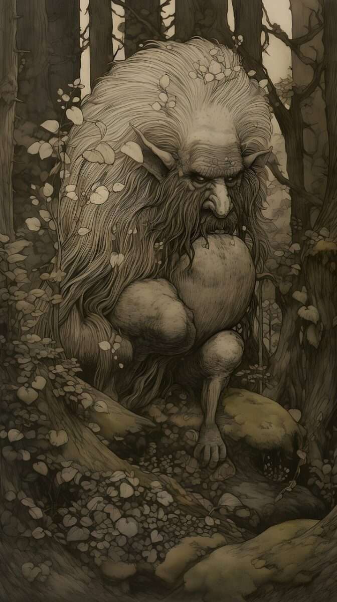 Drawing of Pukwudgie in forest