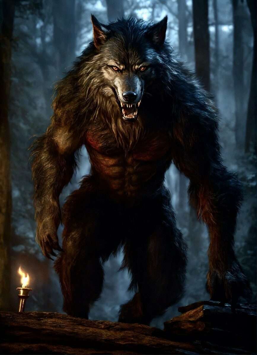 A werewolf stares hauntingly