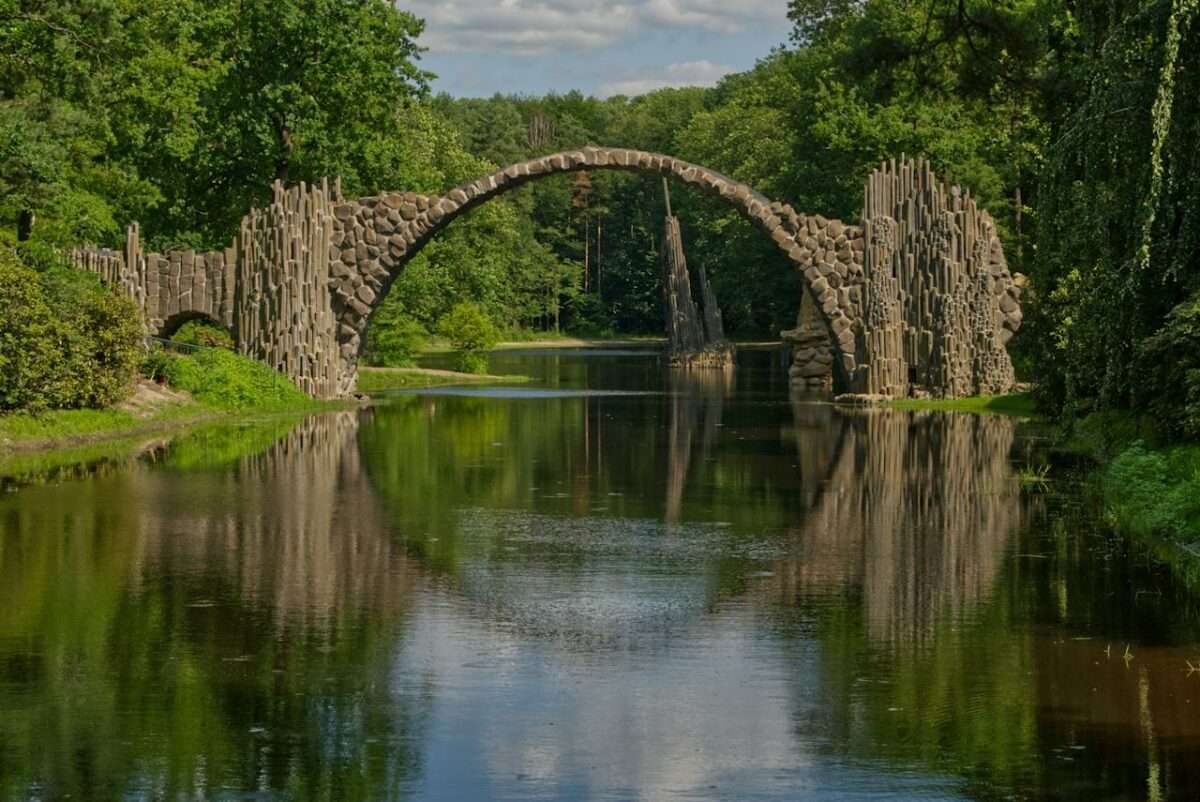 View of the Rakotzbrucke in the Kromlau Azalea and Rhododendron Park
