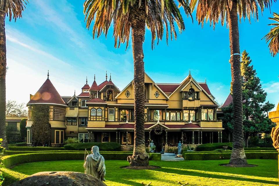 A photo taken of the outside of the Winchester Mystery House