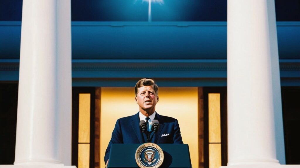 President John f Kennedy giving a speech at the white house