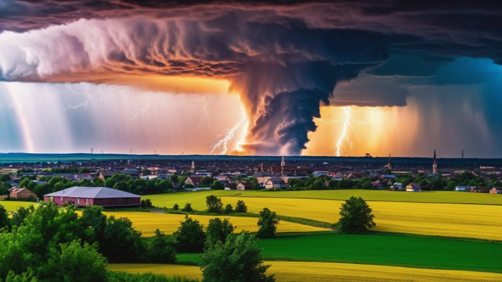 a tornado approaching a city