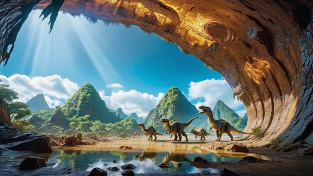 dinosaurs roaming inside a Hollow Earth