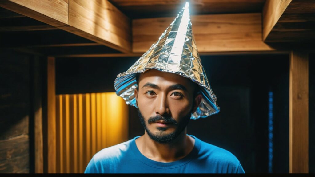 man wearing a tinfoil hat